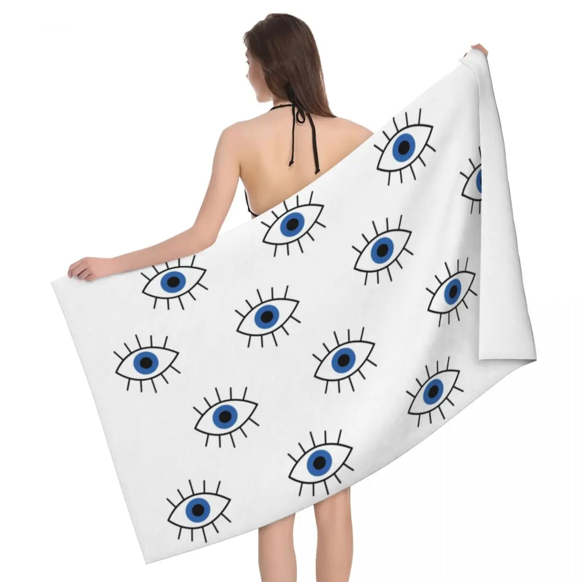 

Cute Blue Turkish Evil Eye Bath Beach Towel Microfiber Nazar Amulet Boho Shower Sports Yoga Towels