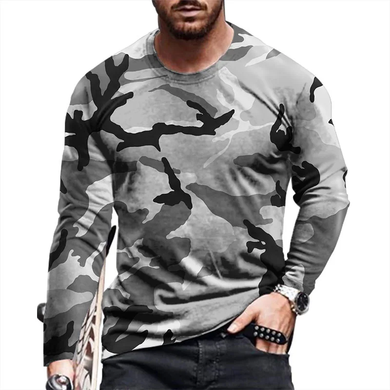 

2022 new spring and autumn camouflage youth casual fashion long-sleeved bottoming shirt T-shirt multi-color male T-shirt