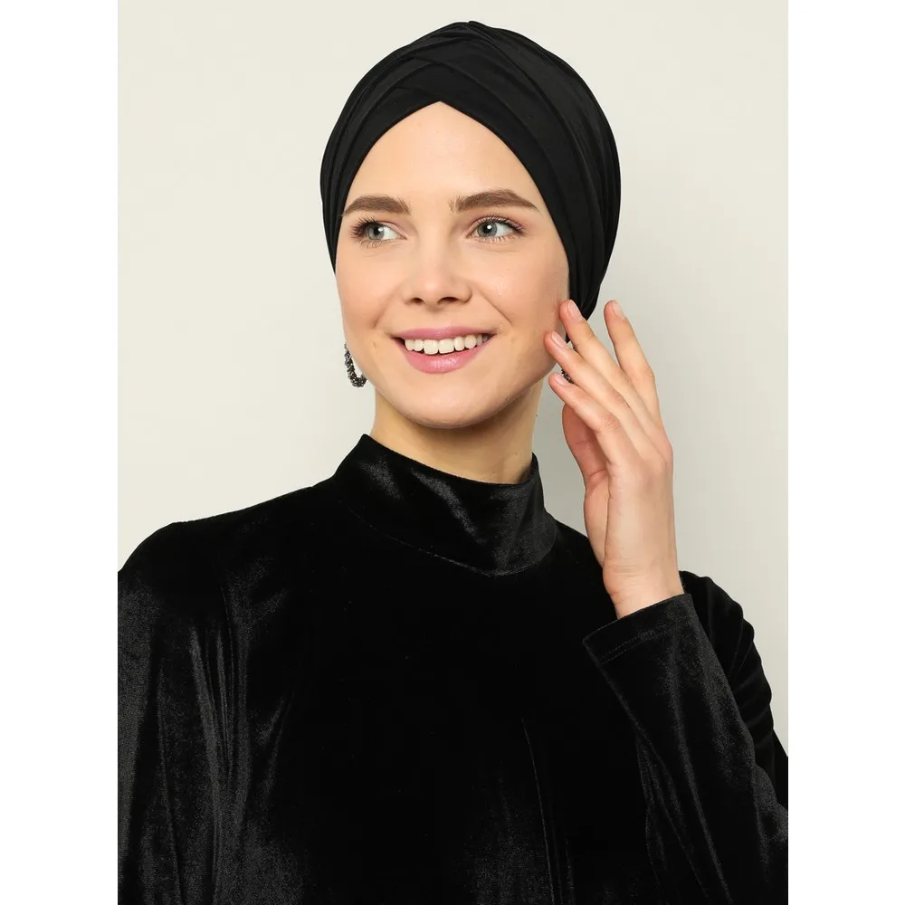 

Dorlie Cross Tri Band Ready Turban-Black-1-Dorlie