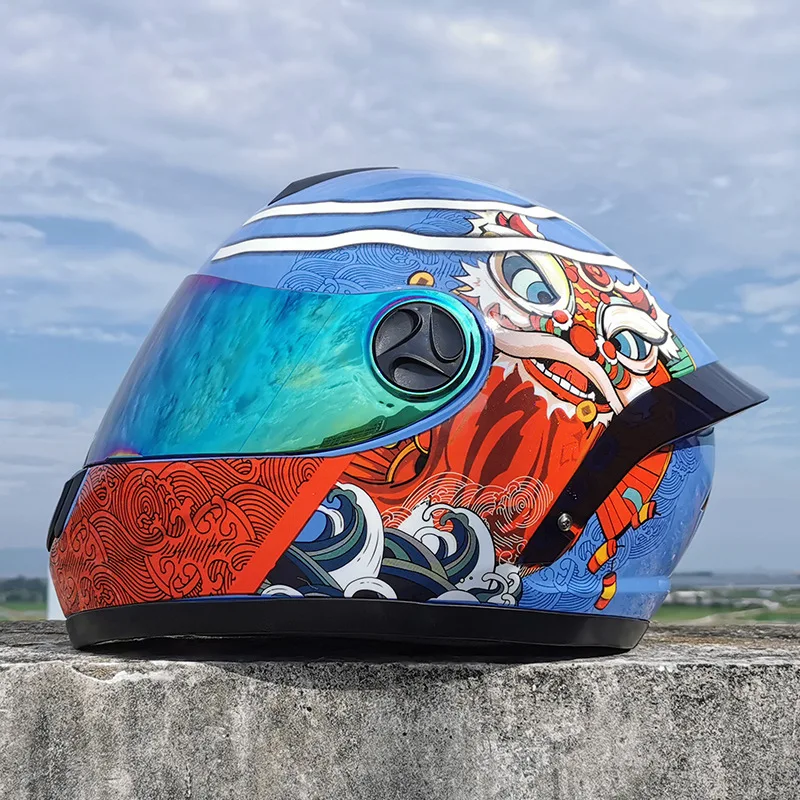

New Motorcycle Helmet Full Face Vespa Capacete De Biker Accesorios Cascos Para Double Visor ATV MTB Safety Lion2022