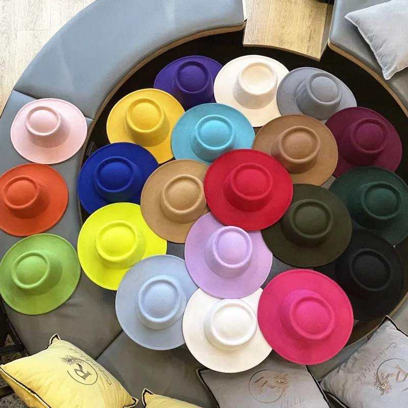 

Women Spring mulit color felt Top hat Jazz hat Men Casual Flat brim Wool Fedora Sports hats