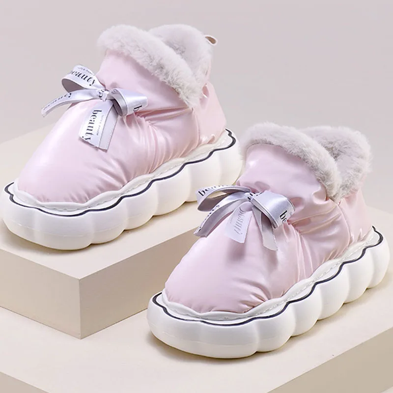 

Fashion Women's Slippers Winter Warm Plush Cotton Slippers Waterproof Ladies Home Flat Shoes Outdoor Non-Slip Female Snow Boots