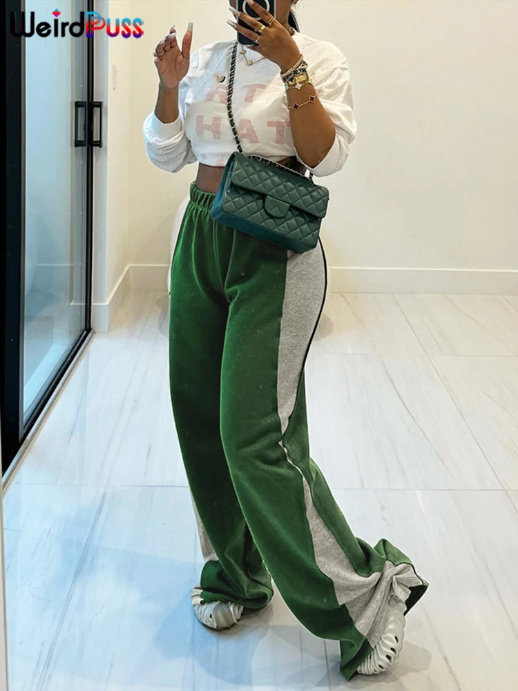 Брюки женские спортивные прямые с завышенной талией и боковыми вставками