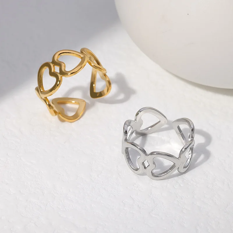

New Arrivals Heart Open Gold Rings for Women Men Titanium Steel Jewelry Fashion Luxury Hollowed Out Wedding Ring Jewelry Gifts