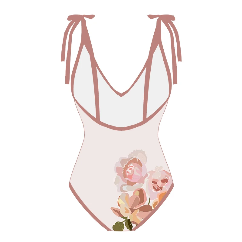 2023 New Lanswe Simple One-Piece Women Swimsuit Print Deep V Bikini Kimono  Fashion Cover-Up Swimwear Summer Beach Wear OP060