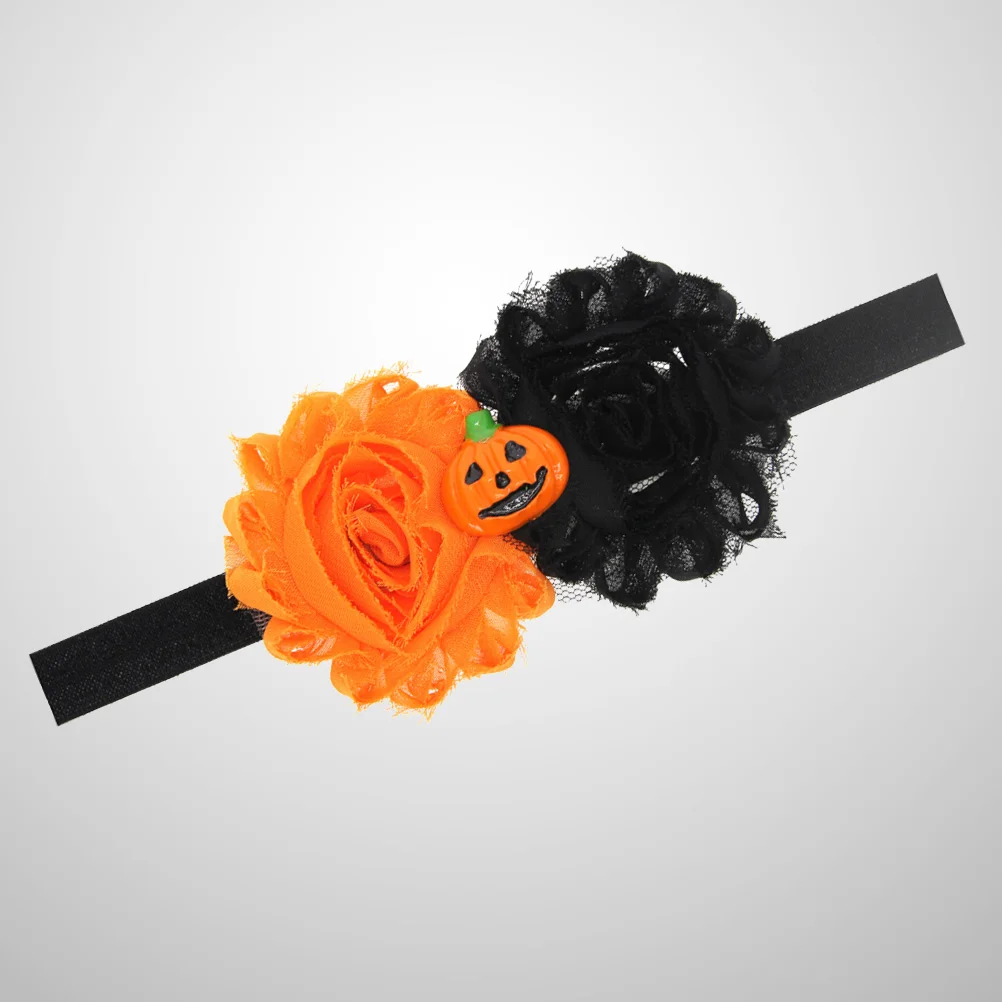 

Headband Fabric Elastic Pumpkin Flower Toddler Hairband for Shower Photo Party Dressup ( Orange Black )