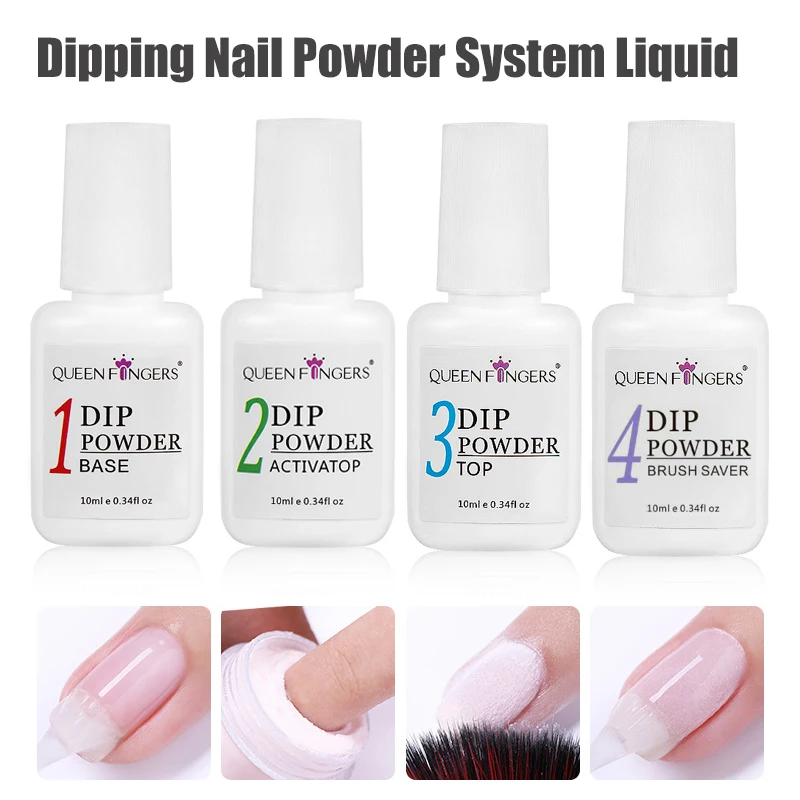 

Dipping Nail Powder System Liquid Kit Base Top Coat Activator Brush Saver Nail Art Natural Dry Without UV Lamp Cure 10ml/bottle