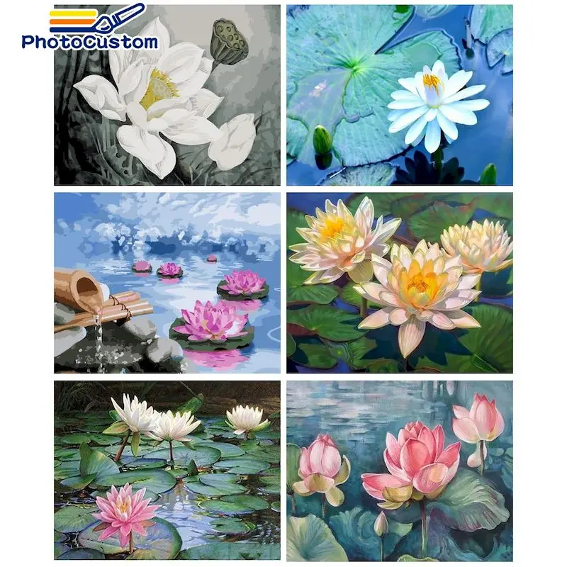 

PhotoCustom Painting By Number Lotus DIY Pictures By Numbers Flower Kits Hand Painted Paintings Art Drawing On Canvas Home Decor