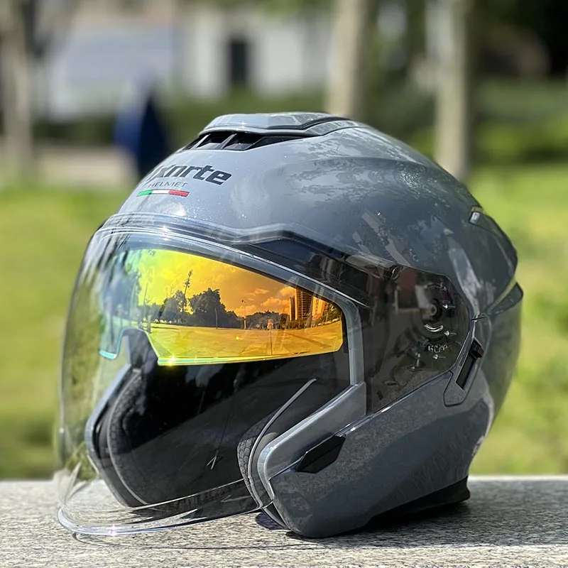 Original Mxnrte Brand Cement Grey Helmet Men and Women Double Lens Half Motorcycle Off-Road Winter Casco Casque