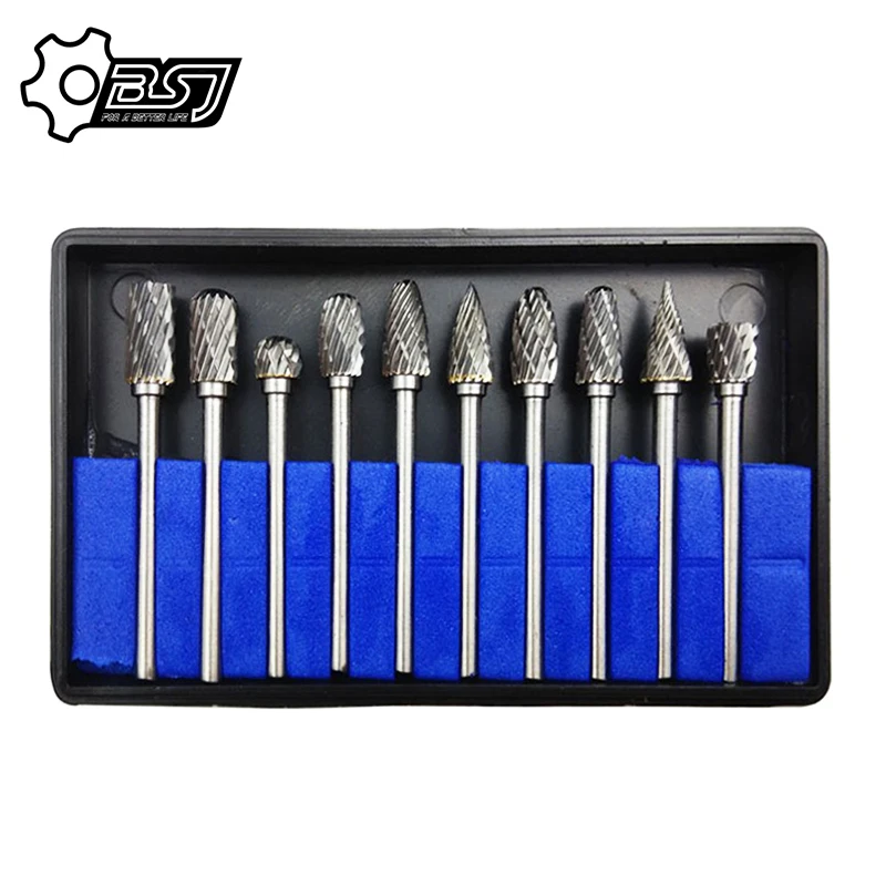 

10pc 1/8" Shank Tungsten Carbide Milling Cutter Rotary Tool Burr Double Diamond Cut Rotary Dremel Tools Electric Grinding