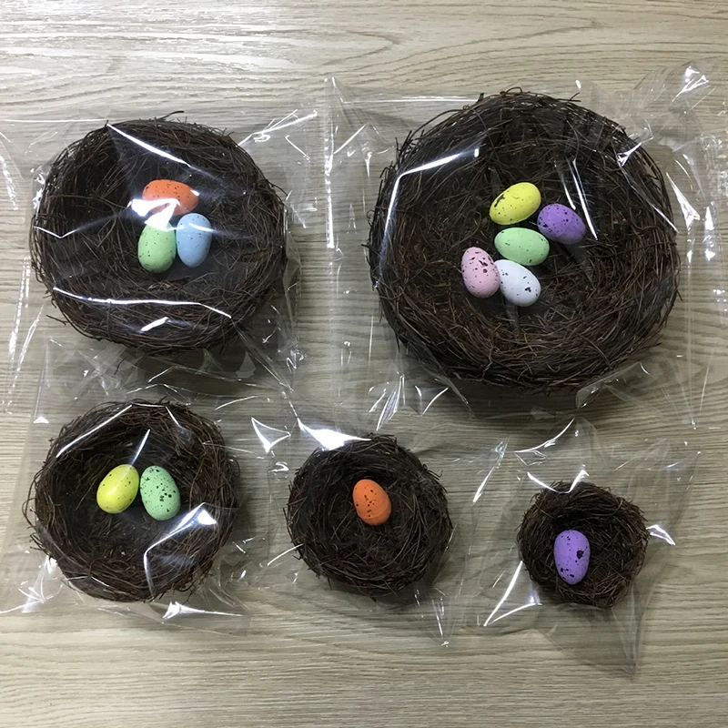 

Natural Rattan Bird's Nest Handmade Easter Decoration Photography Prop Artificial Nest Foam Egg DIY Craft Vine Party Ornament