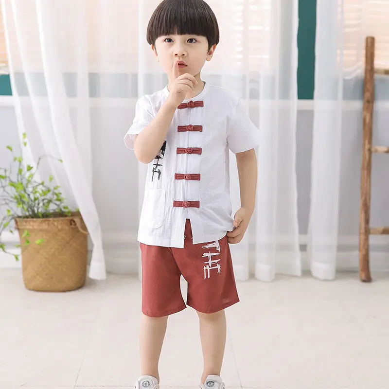 

Boys Tang suit summer suit Chinese style short-sleeved children's Hanfu cross-pants breathable one-year-old baby ancient costume