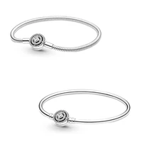 authentic 925 sterling silver sparkling elegant halo snake chain bracelet bangle fit bead charm diy pandora jewelry