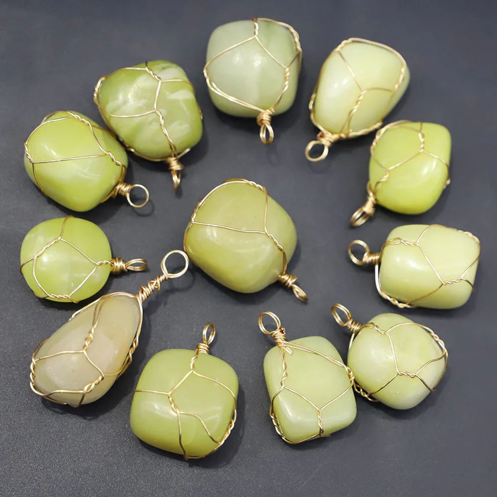 

Natural Lemon Jade Stone Necklace Pendants Golden Winding Irregular Charms DIY Making Fashion Jewelry Accessories Wholesale 8Pcs