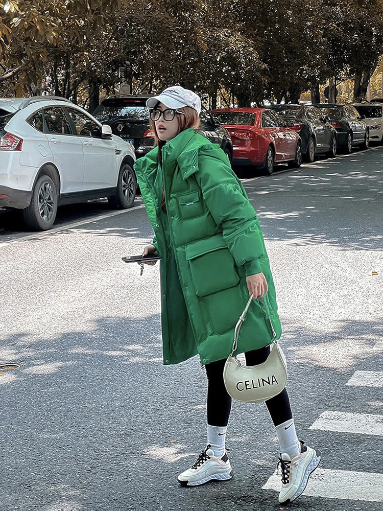 AOSSVIAO 2022 Casual Loose Hooded Parkas Winter Jacket Women Fashion Solid Thick Long Coat Women Elegant Cotton Padded Clothes