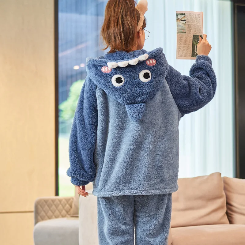 FUNISHI Winter Pajamas Plus Size 3XL Plush Women's pajamas Loose Version Hooded Pajama Set Cartoon Inspissate пижама женская