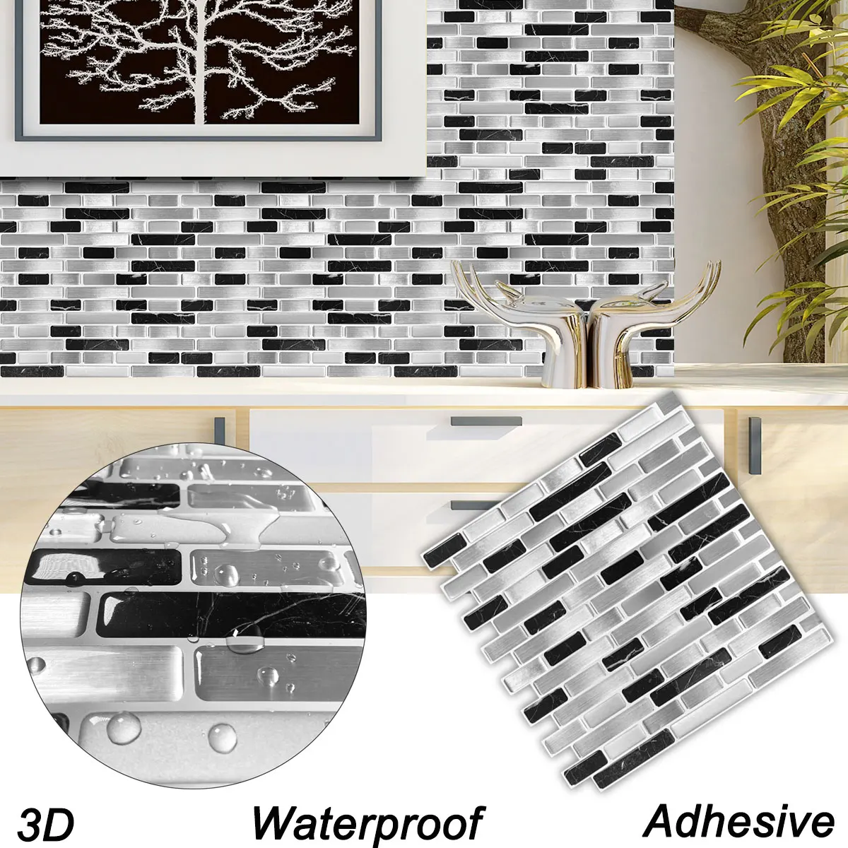 

Easytiles Self Adhesive 3D Wall Tiles Peel and Stick Wallpaper Removable for Kitchen Living Room Decor - 1 Sheet