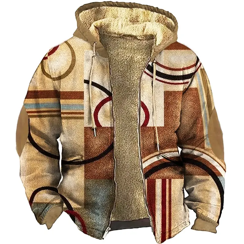 

Мужская флисовая куртка на молнии, с геометрическим рисунком