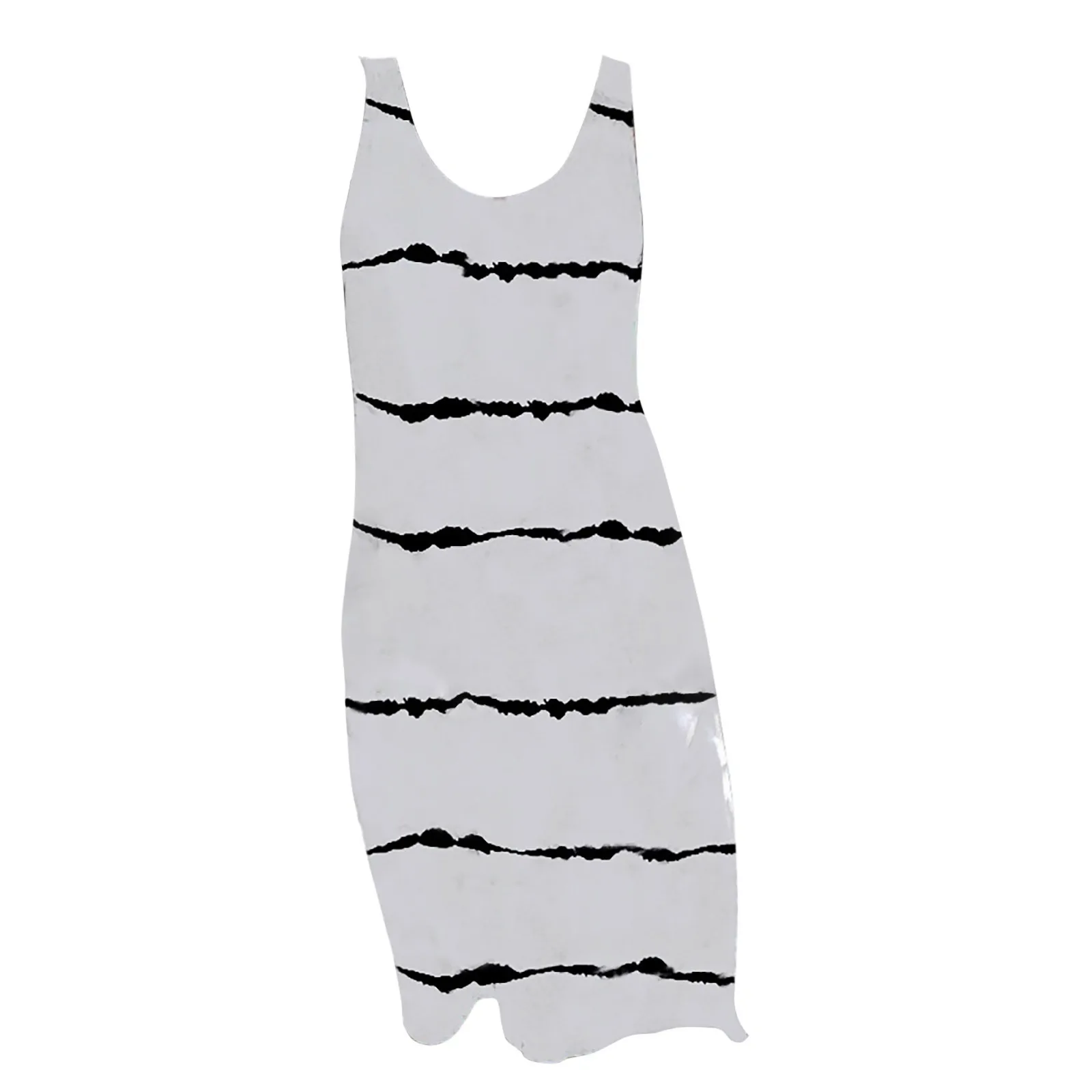 

Mid Length Fall Dresses for Women Summer Women's Round Neck Printed Striped Pocket Vest Dress Beach Maxi Dress