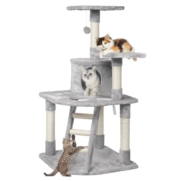 

Cat Tree with Condo and Scratching Post Tower, Light Gray