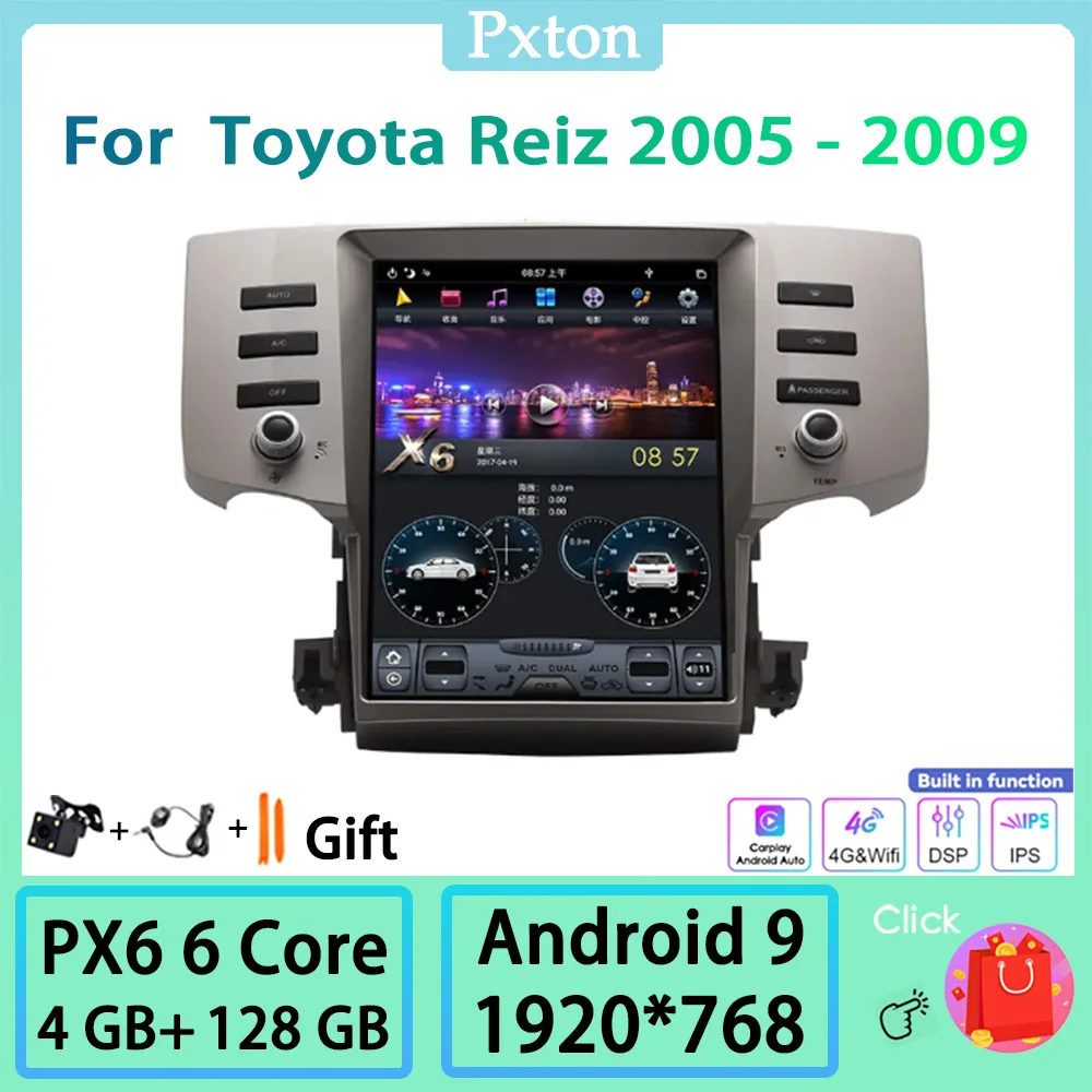 

Pxton Android Tesla Screen Car Radio Stereo Multimedia Player For Toyota Reiz 2005 - 2009 Carplay Android Auto PX6 4G DSP WIFI