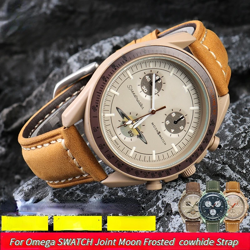

Frosted Retro watch strap 20mm band For Omega co-branded Swatch Planet brown khaki Genuine Leather men's watchband accessories