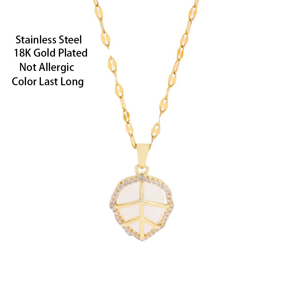 Женская цепочка с подвеской в виде листьев опала из нержавеющей стали