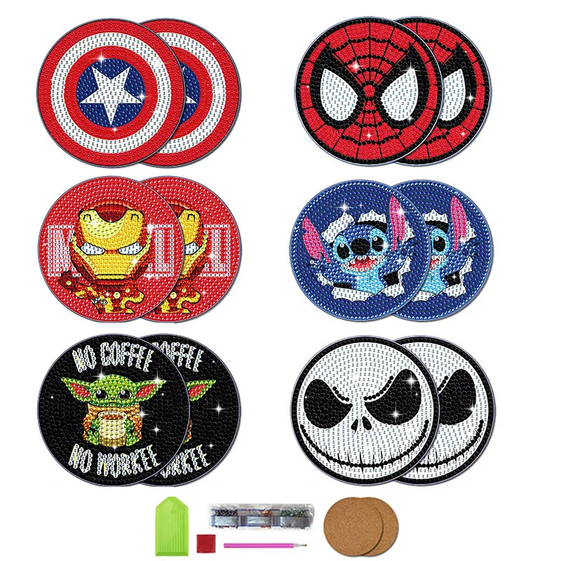 Spiderman Diy Diamond Painting Coaster Kit Captain America Iron Man Coaster Embrodiery Diamond Art Kit Home Table Decor Cup Mat