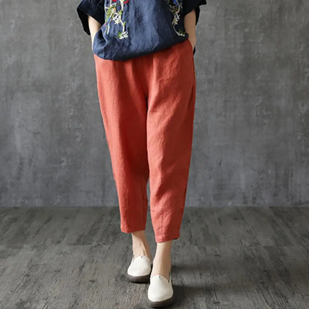 

Women Pants Solid Color Loose Straight Elastic Waist Harem Pants Daily Clothes Casual Woman's Trousers Street wear