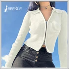 Женский однотонный полосатый кардиган BEENLE, вязаный облегающий свитер на молнии с длинным рукавом, весна-осень 2022