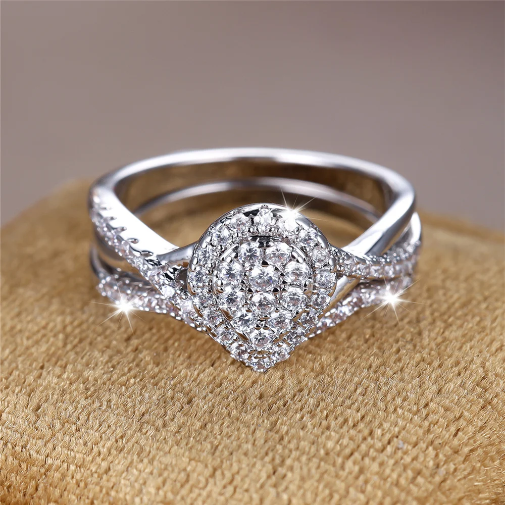 Роскошный женский кристалл с белым цирконом комплект обручальных колец