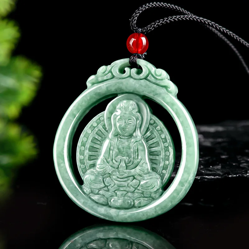 

Natural Burma A Jade Bean Seed Zen Guanyin Bodhisattva Pendant Men's Jadeite Charms Jewelry Wholesale Drop Shipping