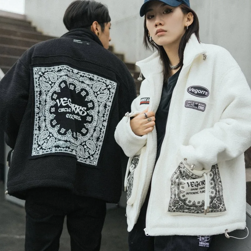 

Men and women's popular logo FPACE popular logo ins lambs wool coat cashew loose cotton couples with thick cotton-padded jacket