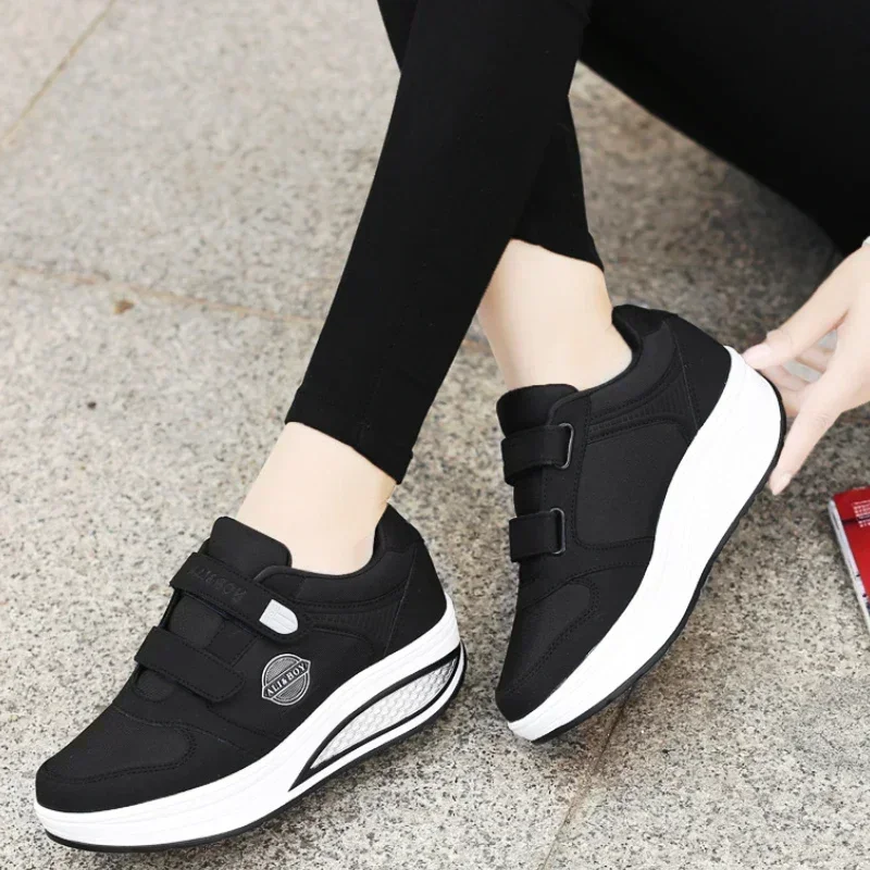 Women's Swing Sneakers Wedge Platform Toning Sports Shoes for Woman Breathable Slimming Fitness Rocking Mom Thick Sole