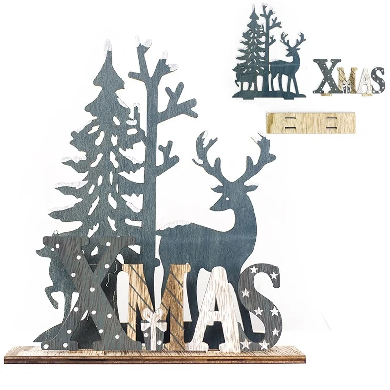 

2023 New Year Christmas Elk Wood Craft Christmas Tree Decoration Noel Christmas Home Decoration Wooden Pendant Navida 2022 Gift