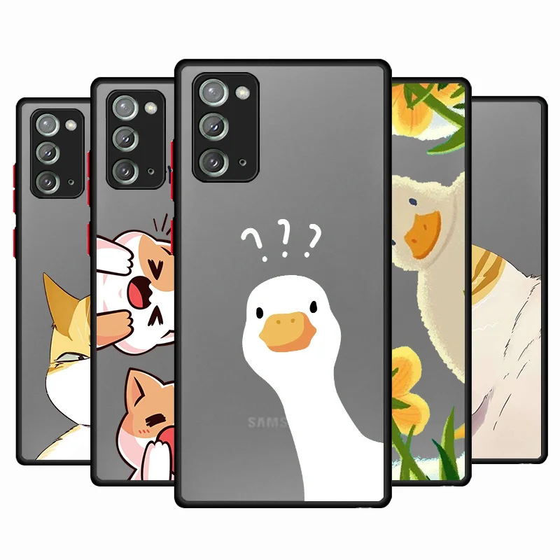 

Cute Cat Duck Case For Samsung Galaxy S20 FE S22 S21 Ultra S10 S9 Plus 10e Note 20 10 Lite Luxury Matte Hard Phone Cover