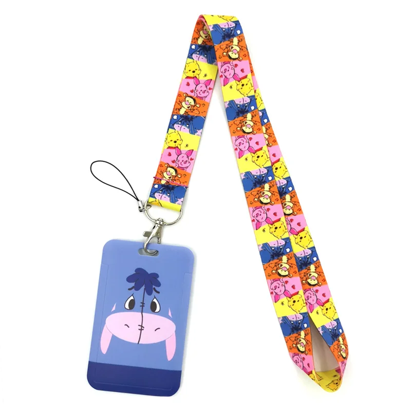 Winnie Bear Donkey Lanyard Credit Card ID Holder Bag Student Women Travel Card Cover Badge Car Keychain Decorations