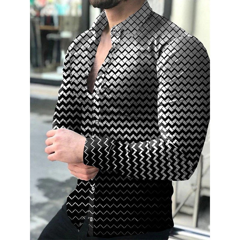 New Fashion Luxury Social Men Shirts Turn-down Collar Buttoned Shirt Casual Dots Print Long Sleeve Tops Streetwear Men's Clothes