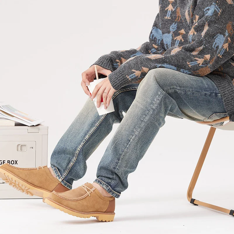 Men Clothing 2022 New Pattern Vintage Nostalgia Recreational Blue Pants Straight Cylinder Comfortable Loose Jeans Autumn Female