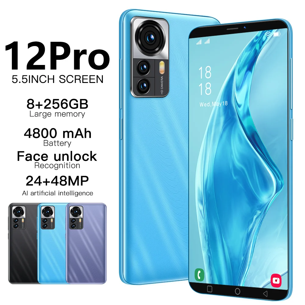 

Новые 12Pro 8 + 128 ГБ 5,5 дюймов разблокировка по лицу 10-ядерные смартфоны MTK6983 глобальная версия 24 + 48 Мп две SIM + Micro SD 4800 мАч