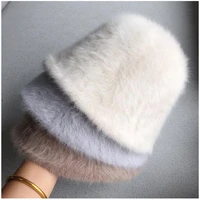 2022 hat winter womens fashion solid color rabbit fur hat bucket cap fishermans hat retro knitted wool basin bucket hat design