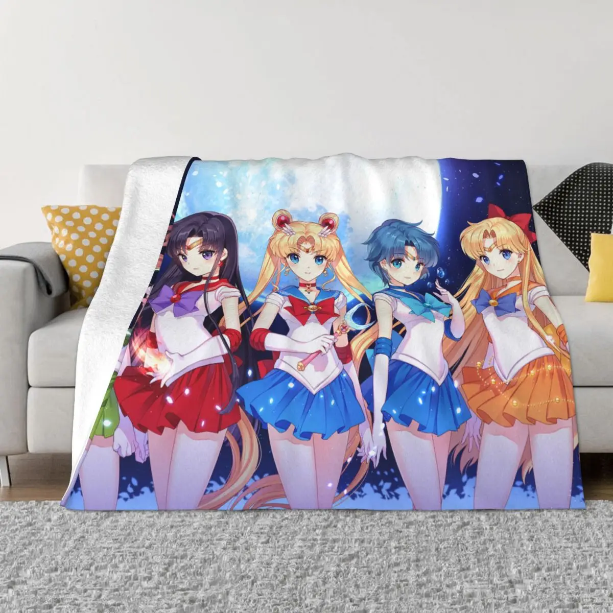 

Милое вязаное одеяло Moon Girl, шерстяное покрывало в стиле аниме, домашний диван, персонализированное мягкое теплое покрывало