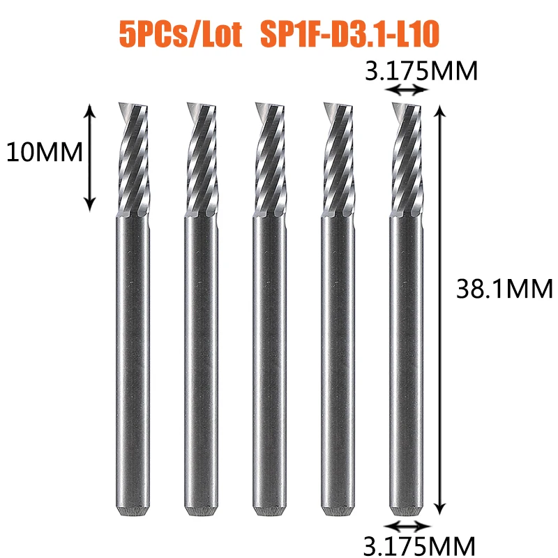 

Dreanique спиральные фрезы 5 шт., 1-зубчатые для ЧПУ