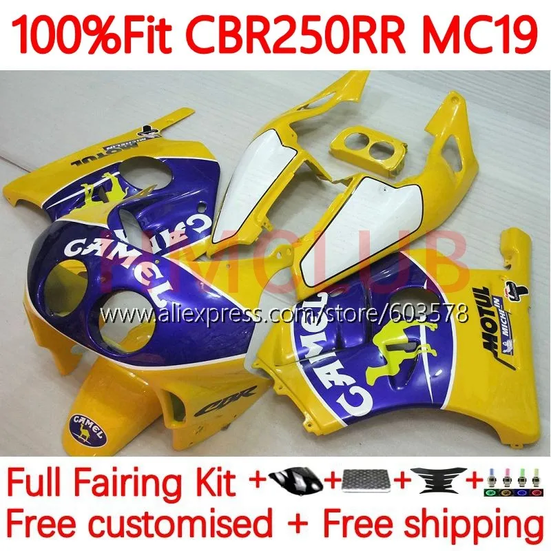 

OEM Body For HONDA CBR 250RR 250CC CBR250RR CBR 250 RR CC MC19 1988 1989 CBR250 RR 88 89 Injection Fairing 127No.84 yellow stock