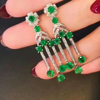 meibapj natural columbia emerald gemstone flower long drop earrings real 925 silver earrings fine wedding jewelry for women