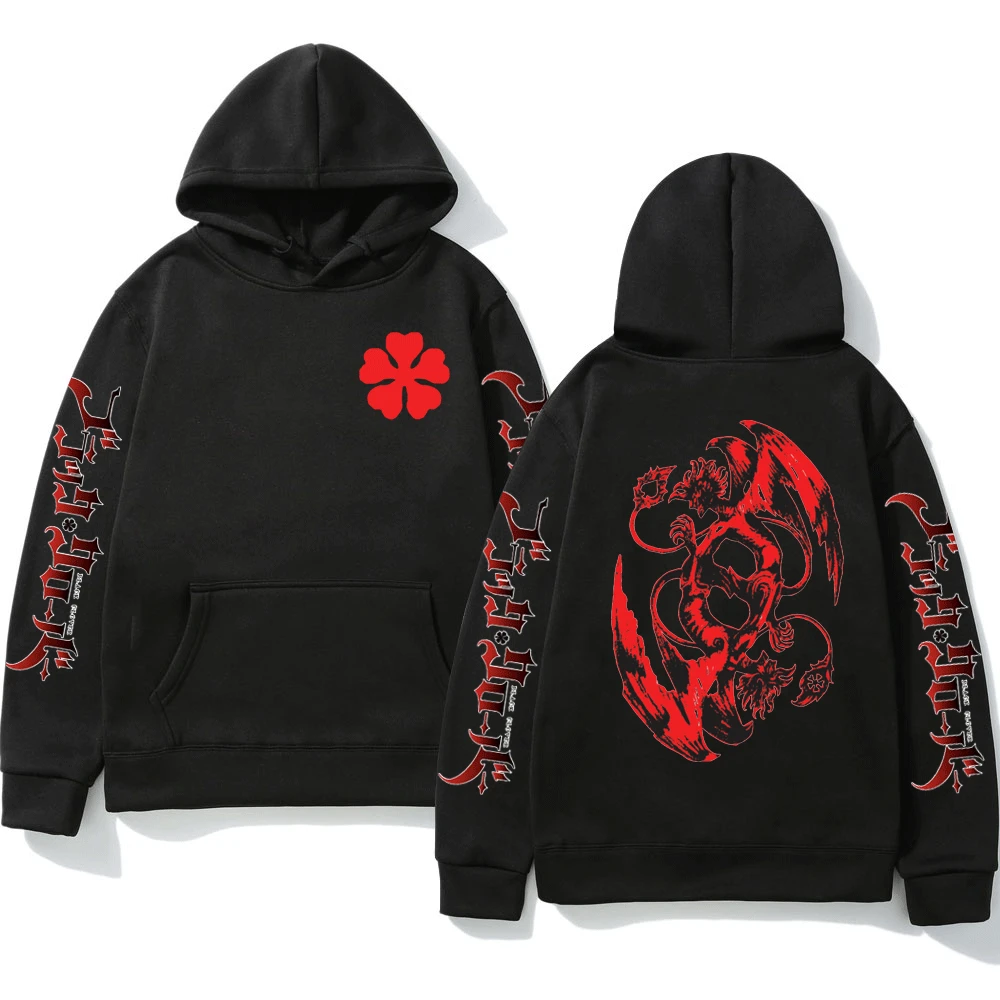 Japanese Anime Black Clover Hoodie Devil Asta Double Sided Graphic Print Sweatshirt Streetwear Harajuku Pullovers Men Hoodies