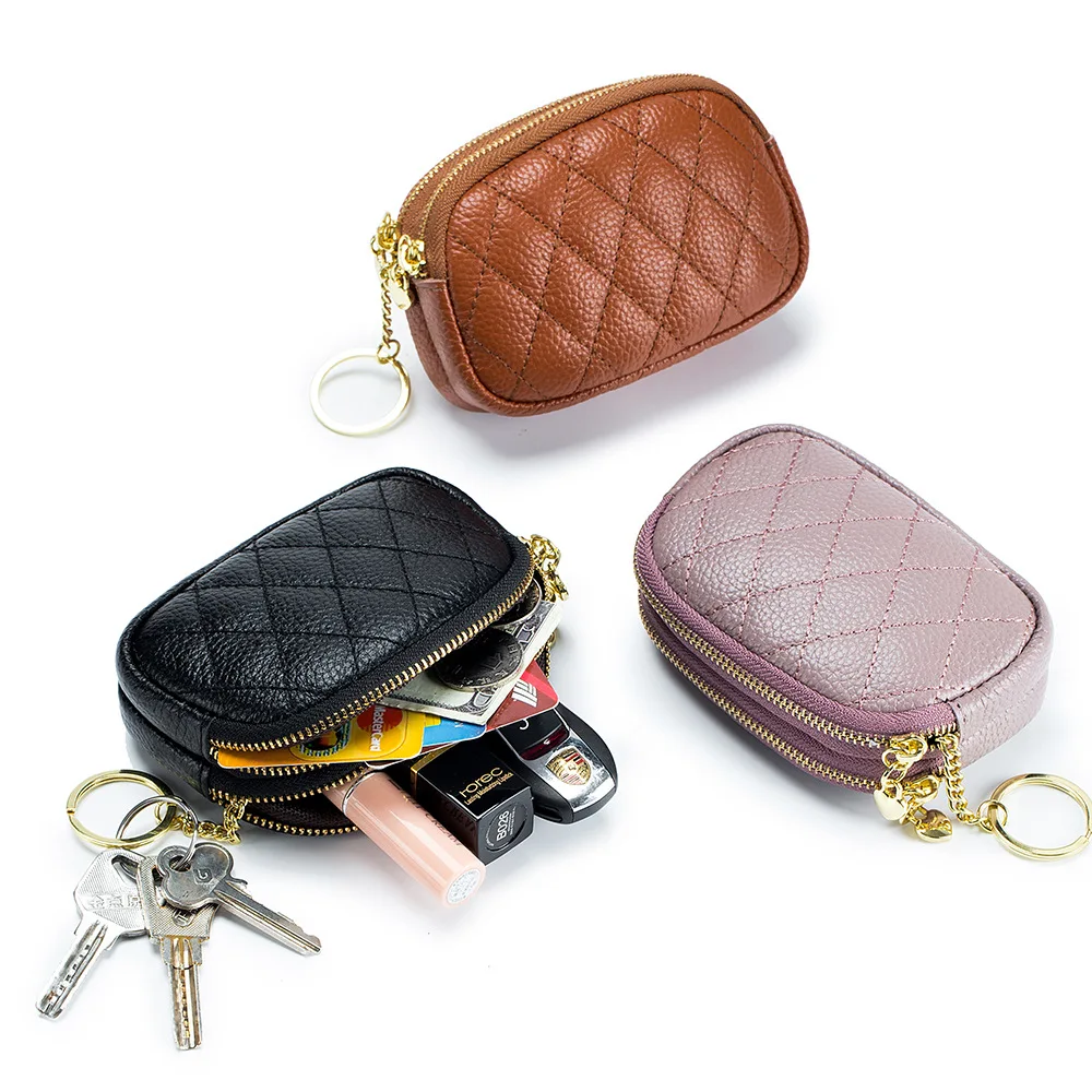 Fashion Genuine Leather Coin Bags for Women New 2022 Men Money Wallet Purse Small ID Credit Card Lipstick Keychain Storage Bags