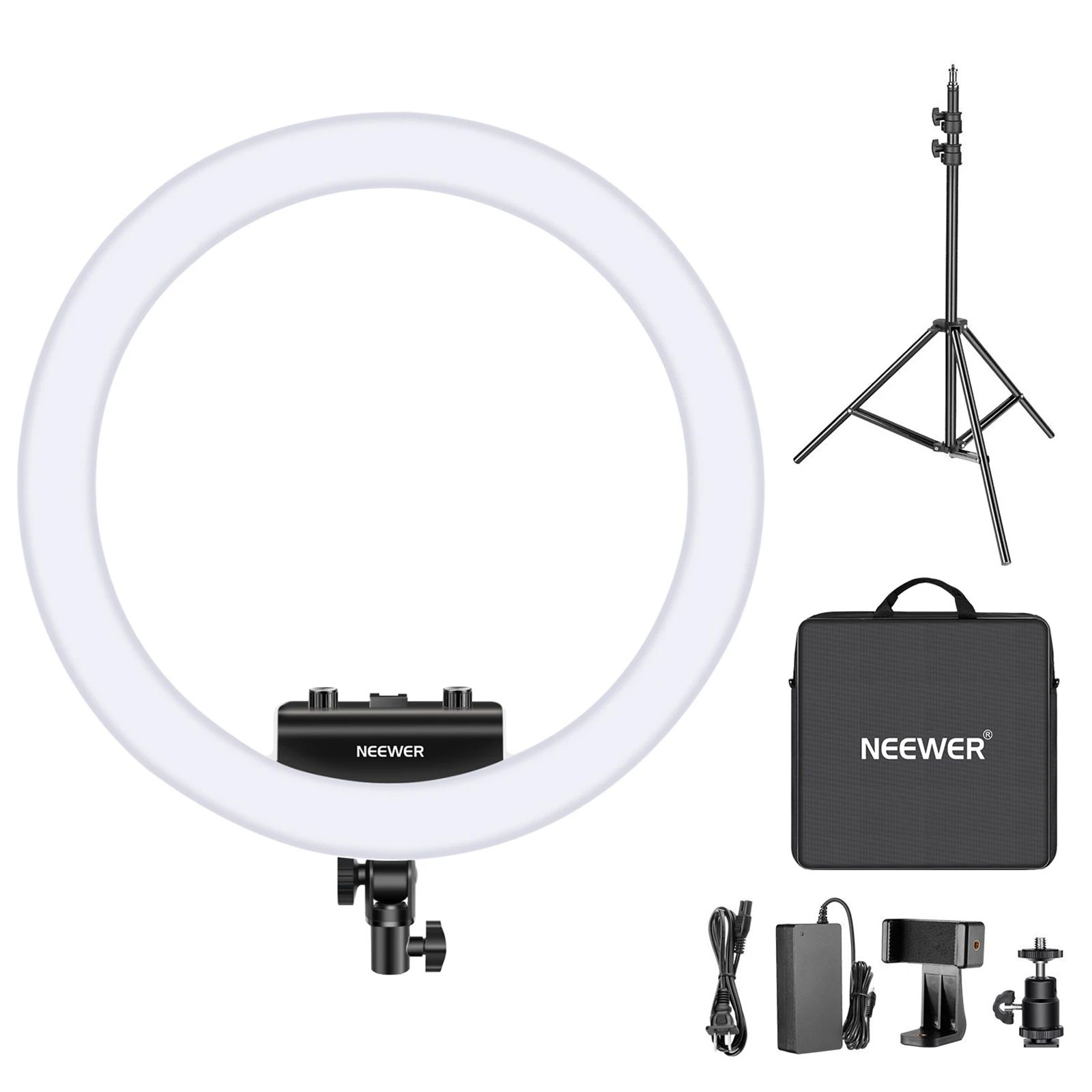 

Neewer Ring Light Kit [Upgraded Version-1.3cm Ultra Slim]-18 inches 3200-5600K Dimmable LED Ring Light with Light Stand ,Holder