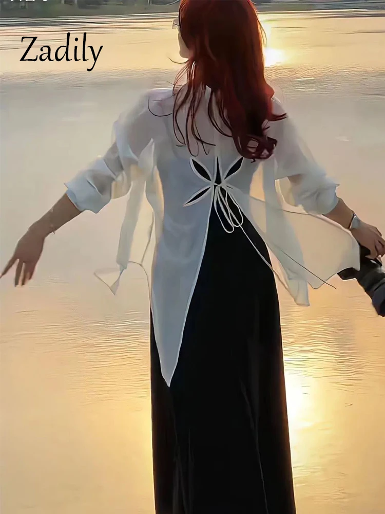 Женская прозрачная шифоновая блузка с длинным рукавом свободная пляжная