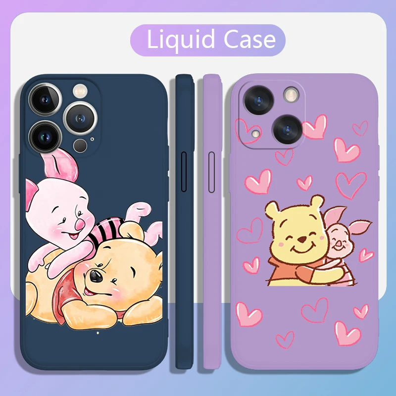 

ink Winnie the Pooh Phone Case For Apple iPhone 14 13 12 Mini 11 Pro XS MAX XR X 8 7 Plus Liquid Rope Candy Shell Coque Capa